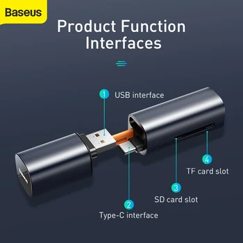 

Baseus USB 3.0 Double Card Reader High Speed Micro SD TF Flash Card Adapter for Laptop 2 in 1 OTG Type C to Memory Card Reader