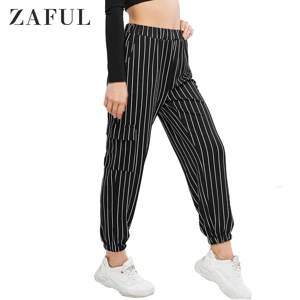 ZAFUL клетчатые штаны для бега с карманом для женщин, высокая талия, эластичная талия, штаны для бега, женские спортивные осенние штаны - Цвет: Multi