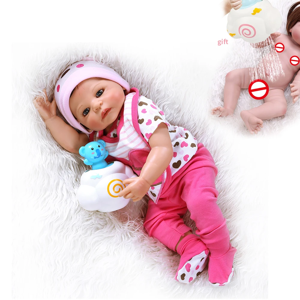 

NPK 55CM full body silicone vinyl baby reborn dolls newborn sweet girl bath toy shower doll Anatomically Correct