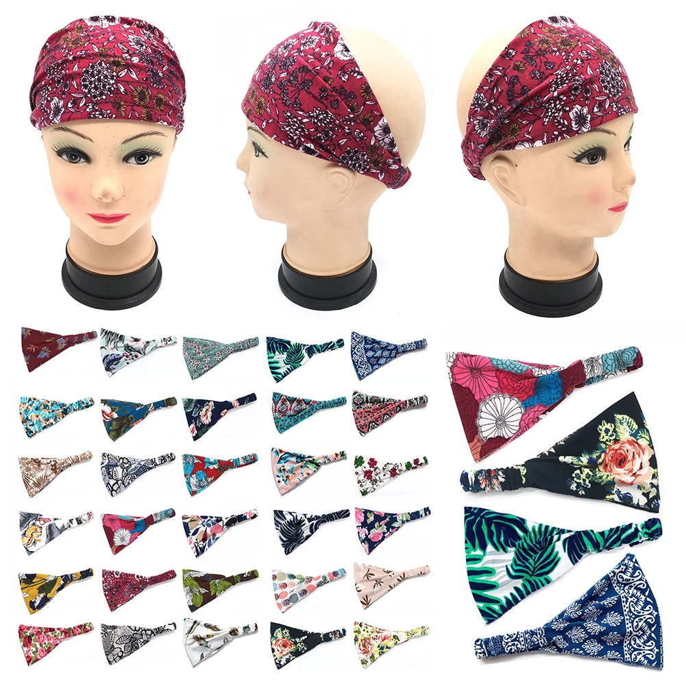 Повязка для волос в стиле бохо женская широкая эластичная хлопковая головная
