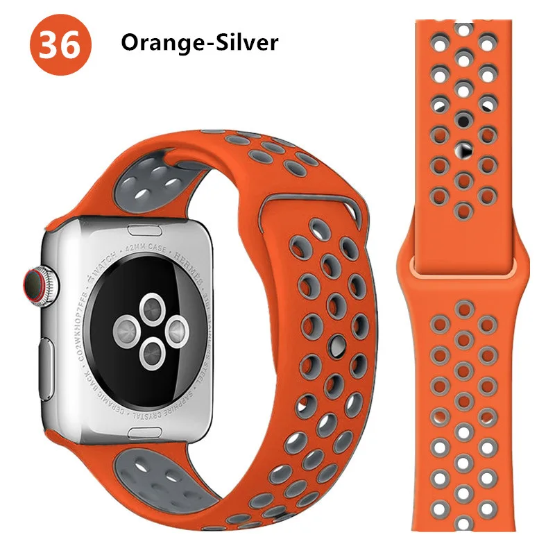 orange-silver Силиконовый ремешок для Apple watch band 42 мм 38 мм iWatch 4 band 44 мм 40 мм браслет часы correa резиновый ремешок для часов Apple watch 4 3 2 1 - Цвет ремешка: orange-silver