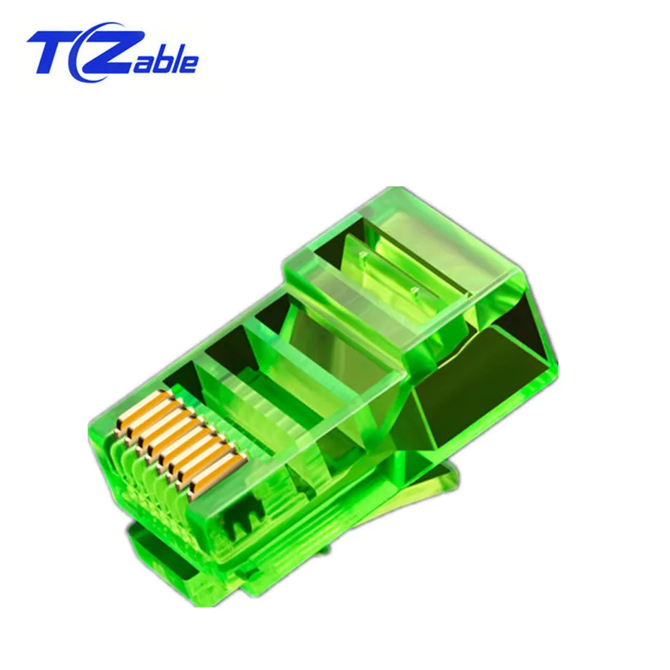 10 шт. RJ45 Разъем Cat5 CAT5e RJ45 сетевой адаптер Модульные вилки хрустальные головки Позолоченные 8P8C разъемы - Цвет: Зеленый