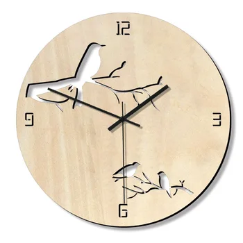 

2020 New Hollow Birds Wall Clock Creative Watch Modern Design Silent Number Wooden Round Wall Clocks Watch Home Decoration