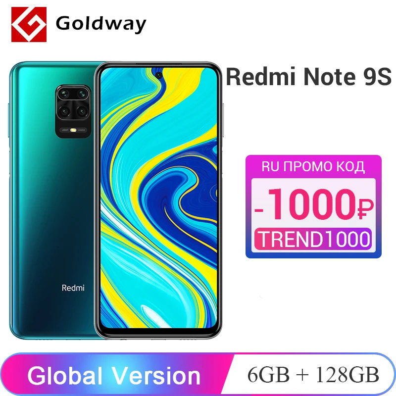  Глобальная версия Xiaomi Redmi Note 9S 9 S 6 ГБ 128 ГБ Смартфон Snapdragon 720G Восьмиядерный 48Мп AI Четыре камеры 6,67" FHD+ 5020 мАч 