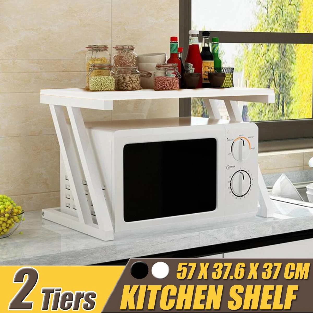 2 Tiers Kitchen Microwave Oven Rack Kitchen Shelf With Drawer Home Storage Rack Counter Shelf Organizer Tableware Space Saver Racks Holders Aliexpress