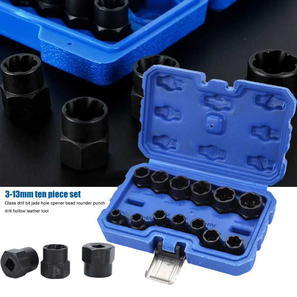 13pcs Bolt Nut Screw Remover Set Impact Damaged Stud Extractor Socket Tool Kit Removing Socket Wrench Accessories