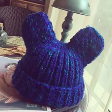 Комплект наушников Skullies из чистого ручного плетения с маленькими заячьими ушками, южнокорейская женская шапка с отворотами, женская вязаная шапка, женская теплая шерстяная шапка