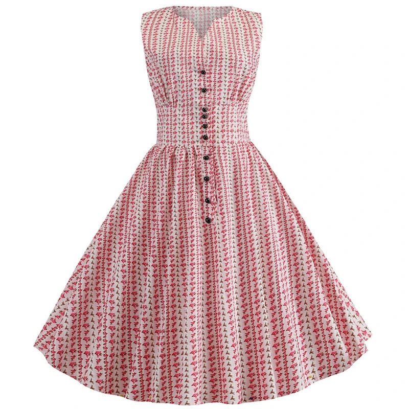 Летнее платье 2019 повседневное цветочный принт 50 s 60 Ретро стиль винтажное женское