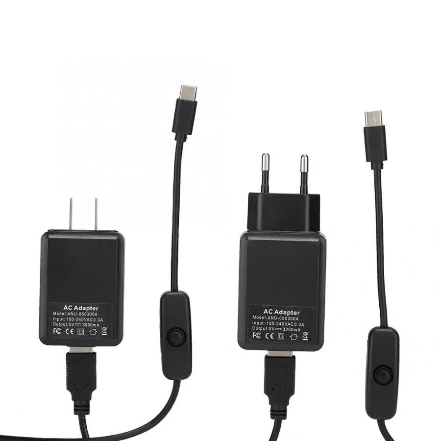 Для Raspberry Pi 4B 5 V/3A type-C с кнопкой переключения линии адаптер питания AC 100-240V зарядное устройство