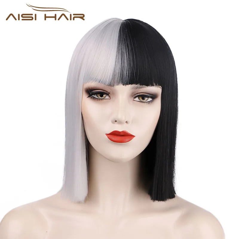Парик AISI HAIR для косплея термостойкий синтетический с половинной черной/белой