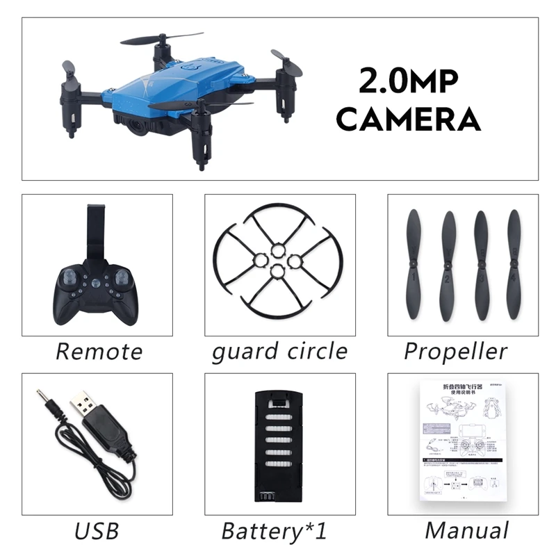 Мини-Дрон игрушки Квадрокоптер складной HD дроны RC Самолет мини-Дрон с камерой режим удержания высоты RC вертолет Дрон Безголовый режим - Цвет: Blue 2.0MP Camera