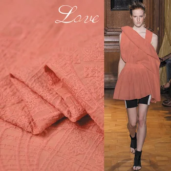 

100cm*110cm Court Floral Embroidery Lace Fabric Natural Silk Cotton Material Orange Elegant