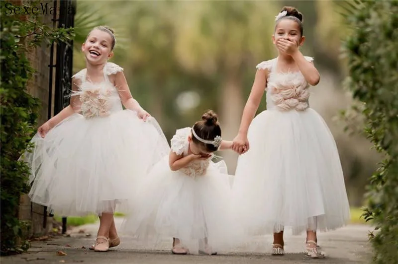 Lovely Country Wedding Flower Girls Dresses Ball Gown Cap Sleeves