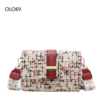 

OLOEY Autumn new women's square bag Fashion shoulder bag Messenger bag Simple casual woolen color clutch