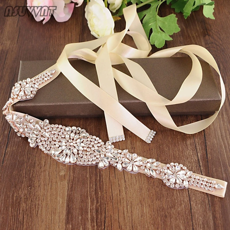 Fashion Belt Rose Gold Diamond Belt Rhinestone Belt Wedding Belt Sashes Bride Waistband Dress Satin Ribbon Bling Belt For Women