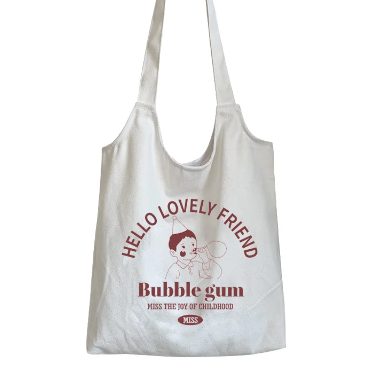 Women's Cartoon Print Tote Bags Handbag Ladies Casual Shoulder Bag Female Canvas Tote Bags Cotton Cloth Shopper Bag for Girls
