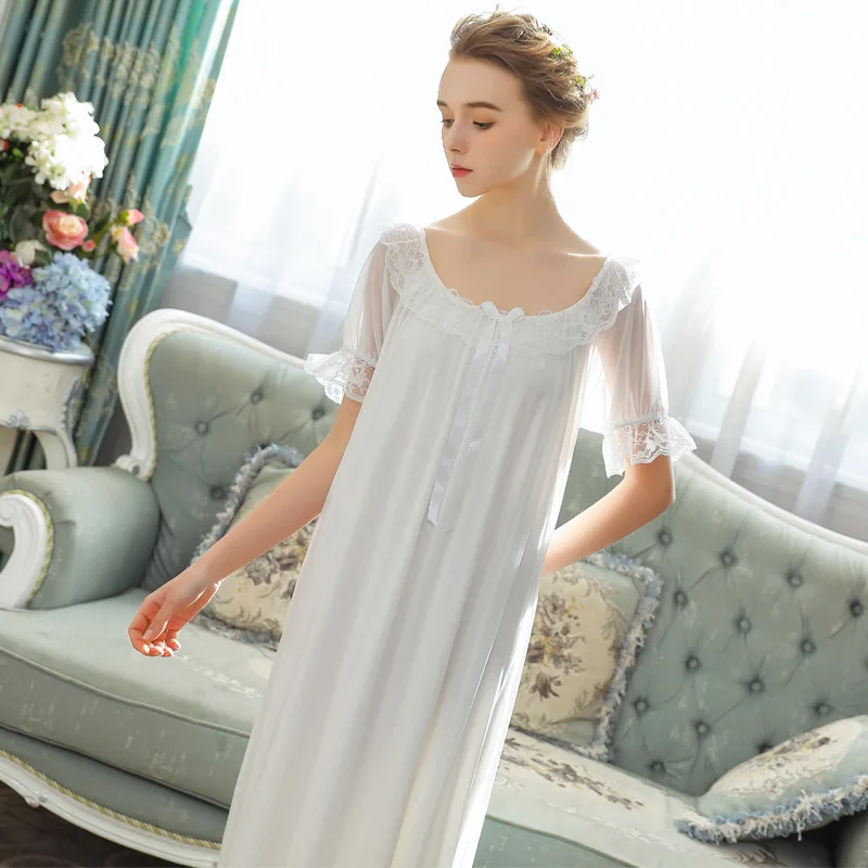 Wasteheart Women Fashion Female Purple Sexy Sleepwear Nightdress Lace Nightwear Sleepshirts Nightgown Slash Luxury Gown Modal