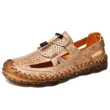 2021 New Summer  Leisure Sandals for Men Hollow Out Genuine Leather Business Shoes Soft Sole  Outside Footwear Shoes for Male