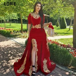 LORIE Red Moroccan Kaftan Evening Dress Mermaid Formal Dubai Lace Appliques Prom Celebrity Gowns with Remove Skirt High Split