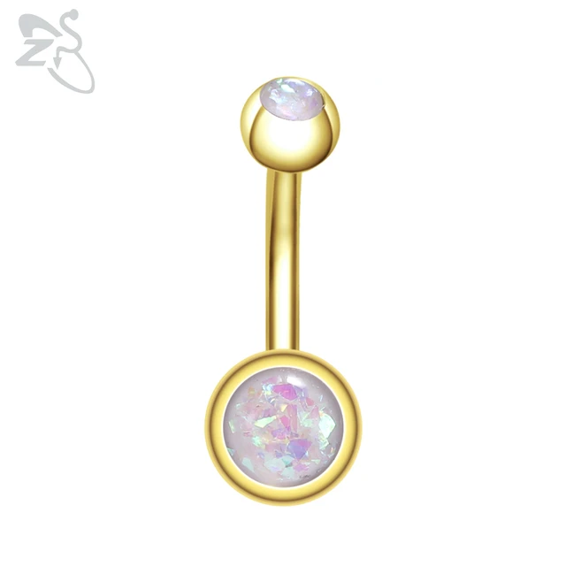 ZS 1 Piece Gold Color Stainless Steel Belly Ring Flower Heart CZ Crystal Navel Belly Button Rings Butterfly Navel Piercings 14G Style 5