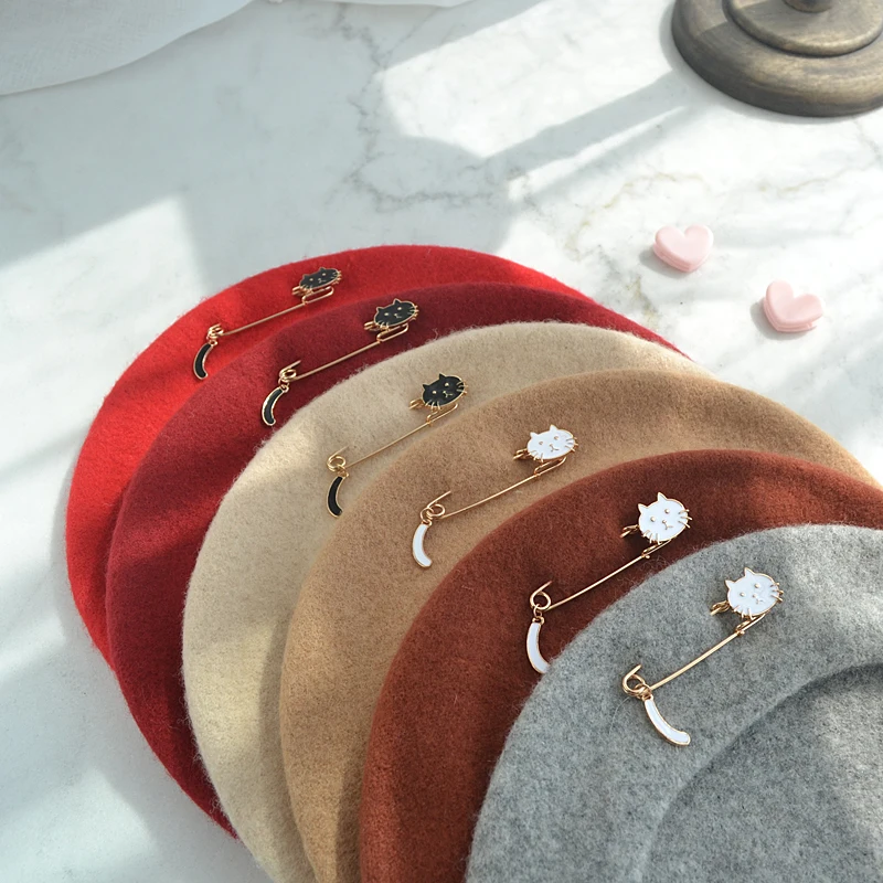 Женские металлические шерстяные береты с котом, зимние винтажные художественные шапки для девушек, женские шапки, женские шапки для художников, подходящие ко всему, теплая прогулочная шапка