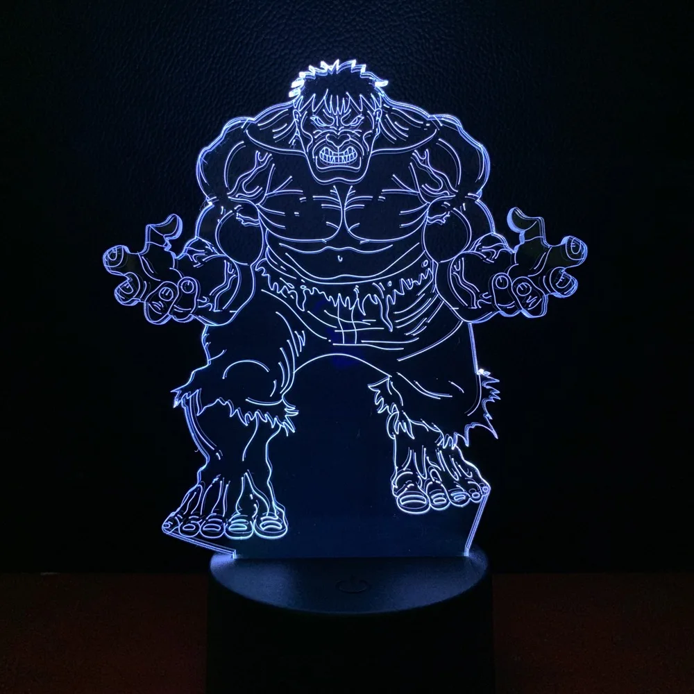 Children's 3D LED Night Light The Hulk Marvel Comics Superhero Bedroom Decor Nightlight Kids Boy Birthday Gift 3d Desk Lamp Hulk