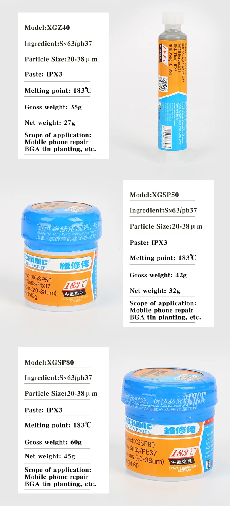 top welding helmets MECHANIC Solder Paste Flux XGZ40 Melting Point 183 Tin Soldering Flux Welding Paste for SMD SMT BGA Rework Tools stainless steel welding rod