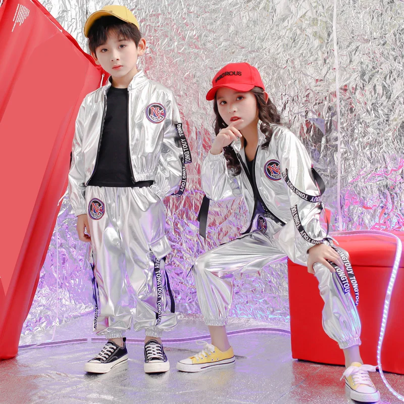 Kids Concert Hip Hop Clothing Outfits Loose Jacket Tops Pants for Girls Boys Sequins Dance Costume Wear Ballroom Clothes | Тематическая