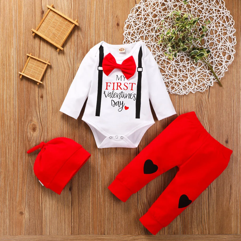 

CYSINCOS Newborn Baby Clothes My First Valentine Infant Boys Girls Outfits Valentine's Day Heart Print Romper+Pant+Hat Baby Set