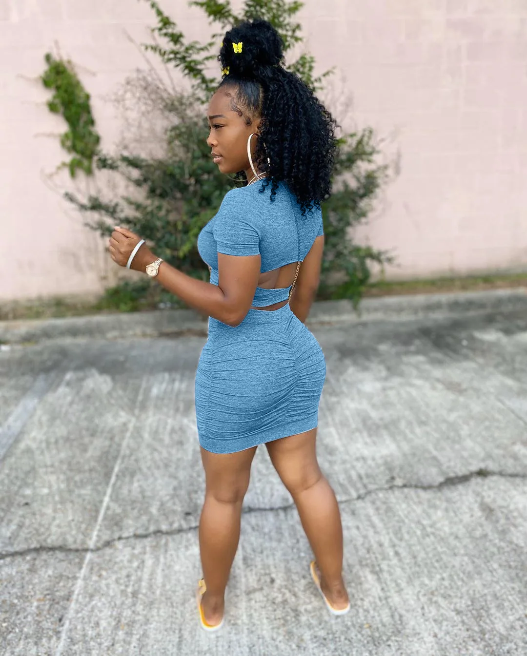 2020 Women Summer Elegant Mini Dress High Waist Cross Open Back Stacked Ruched Midi Bodycon Night Club Party Dresses Vestido