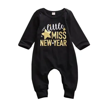 

2020 New Year Baby Boy Girl Long Sleeve Letter Print Cotton Romper Jumpsuit Playsuit Outfits Holiday Clothes