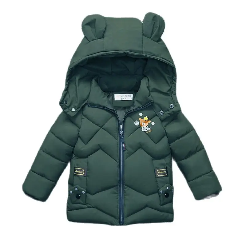 New children's coat jacket winter boy girl wave pattern cute cartoon ear warm silk cotton baby hooded cotton jacket tide
