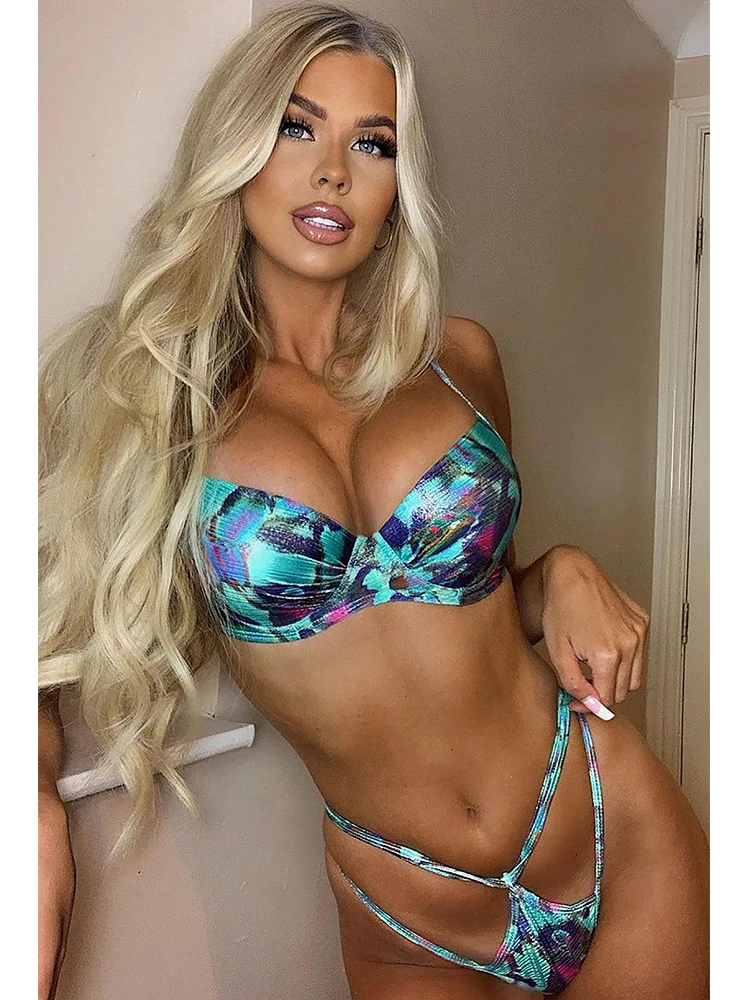 

2022 New Sexy Print Bikini Push Up Swimwear Women Swimsuit Female High Waist Bikini Set Hollow Out Bathing Suits Beachwear Swim