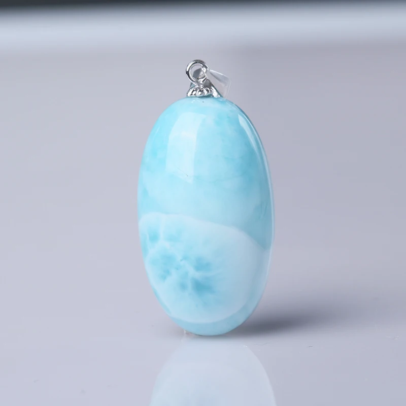 

Natural Larimar stone pendant 925 silver inlaid fashion Japanese and Korean necklace Larimar stone pendant for girlfriend 06