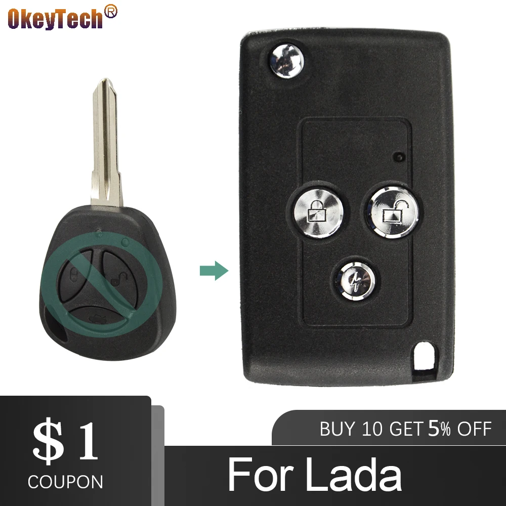 OkeyTech for Lada Kalina Granta Car Keys 3 Button Modify Flip Folding