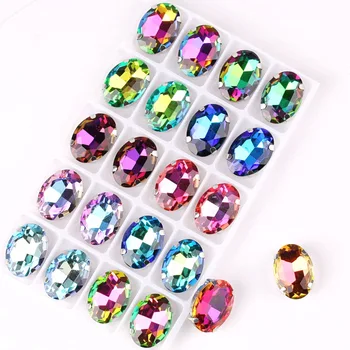 

Silver claw settings 20pcs/P rainbow & jelly AB colors glass Crystal 10*14mm 13*18mm Oval shape Sew rhinestones applique diy