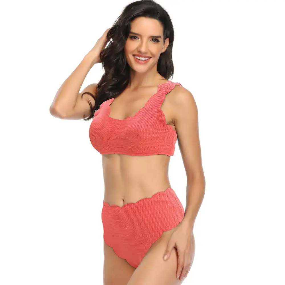 

Speacial Fabric Hot Cake Skin Orange Two Pcs Soild Color U-shaped Vest Bikini Women Sets Sling Swimwear Swimsuit Beach Wear Surf