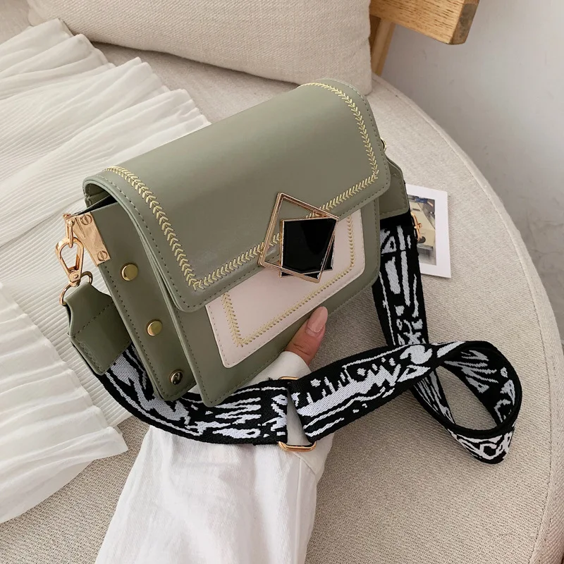 

Contrast Color Bag Women's 2019 New Style Korean-style Shoulder Broadband Bag Fashion Versatile Textured Summer Shoulder Square