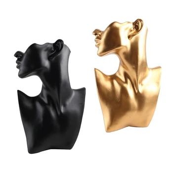 

2 Pcs Resin Bust Holder Necklace Stand Jewelry Accessories Gold And Black