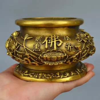 

China handmade antique bronze Round caliber Buddha Lotus leaf Incense Burners