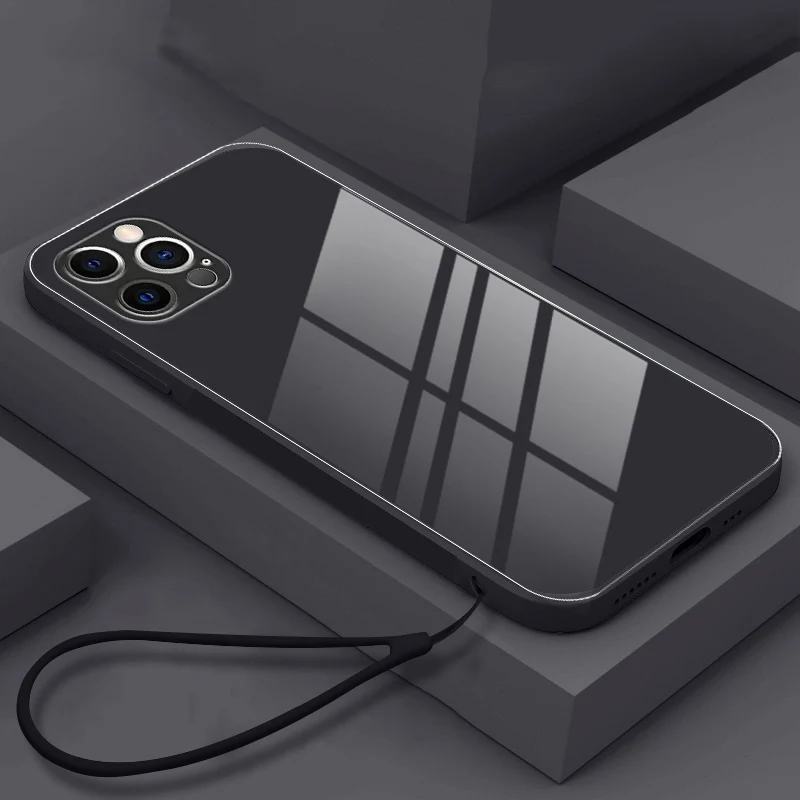 thumbnail image 1 of Funda de teléfono de vidrio templado líquido cuadrado de lujo para iPhone 16 15 14 13 12 11 Pro XS max XR SE X Plus Funda con correa linda ultrafina, 1 of 5