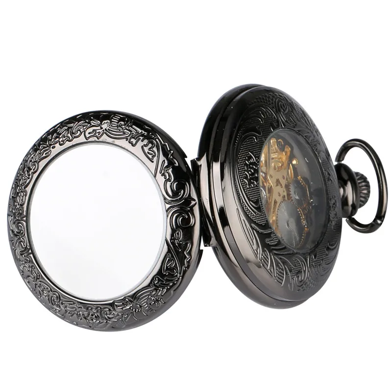 Luxury Hollow Case Retro Roman Number Steampunk Manual Skeleton Mechanical Hand-Winding Pocket Watch for Men Women Pendant Chain
