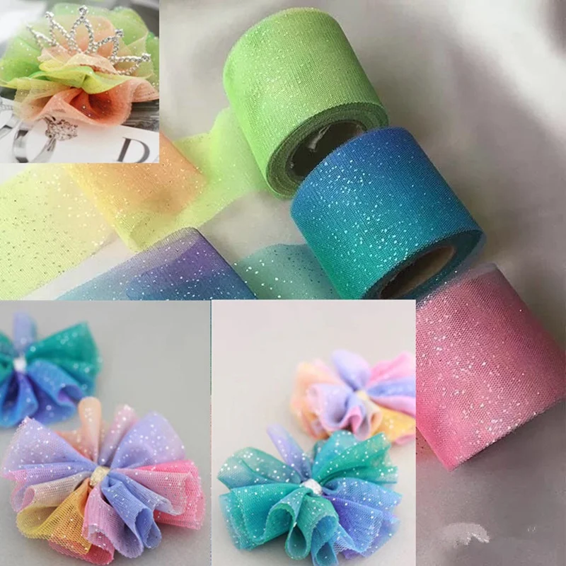 

6/8cm*20m High Quality Rainbow Gradient Translucent With Shining Spot Straight Ribbon For Wedding Chair Bouquet DIY Hair Bow