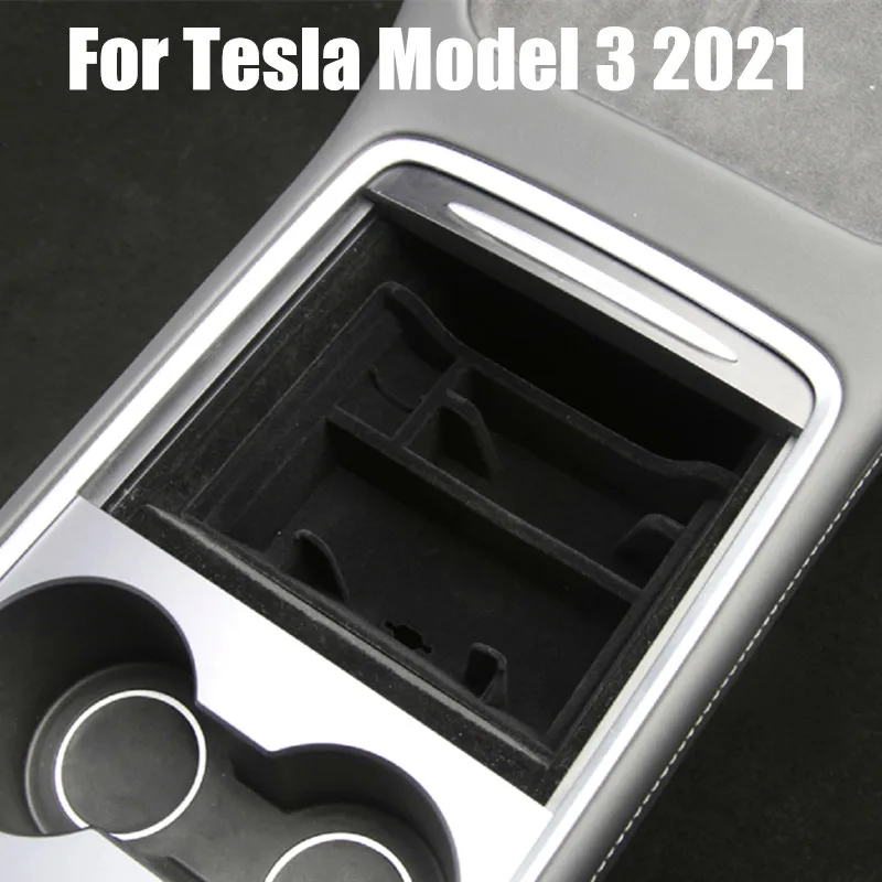 Car Central Armrest Storage Box For Tesla Model 3 Y 2021 Center Console Flocking Organizer Holder Containers Car  Accessories