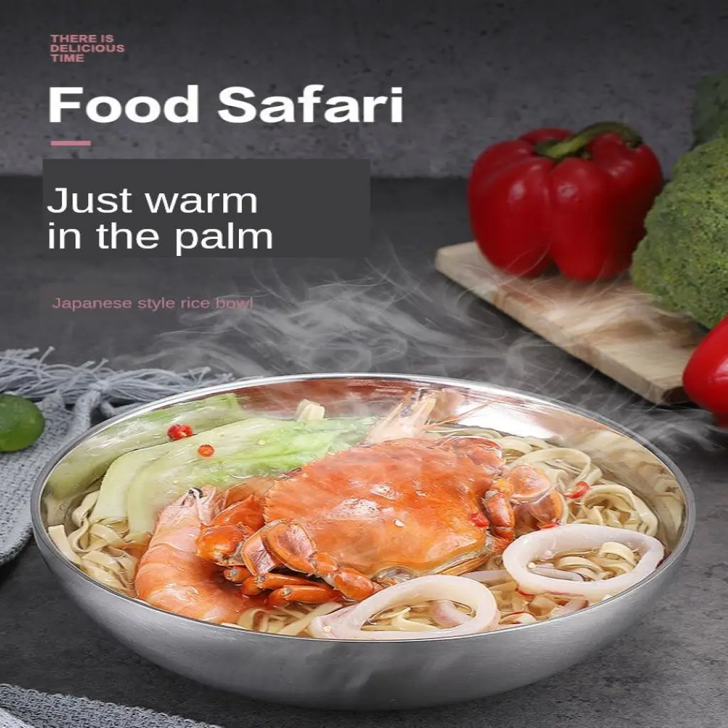 Stainless Steel Double Walled Mixing Bowl for Soup Fruit Porridge Outdoor Picnic Round 1000ML