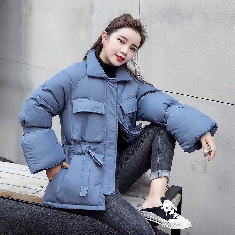 Синий Abrigos Mujer Invierno короткая зимняя куртка женская меховая хлопковая стеганая куртка Женская парка Женская куртка зимнее пальто для женщин - Цвет: Синий