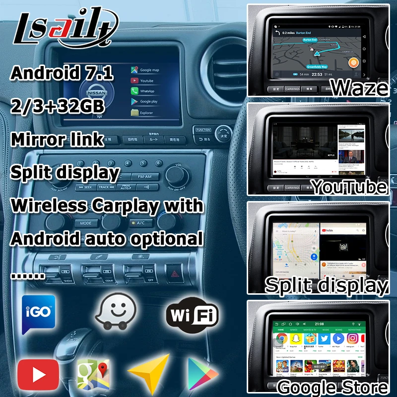 Android/carplay интерфейсная коробка для Nissan GTR GT-R R35 2008-2010, с youtube waze опционально от Lsailt