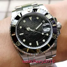 40 мм BLIGER черный стерильный циферблат керамические сапфировое стекло Дата автоматические мужские часы