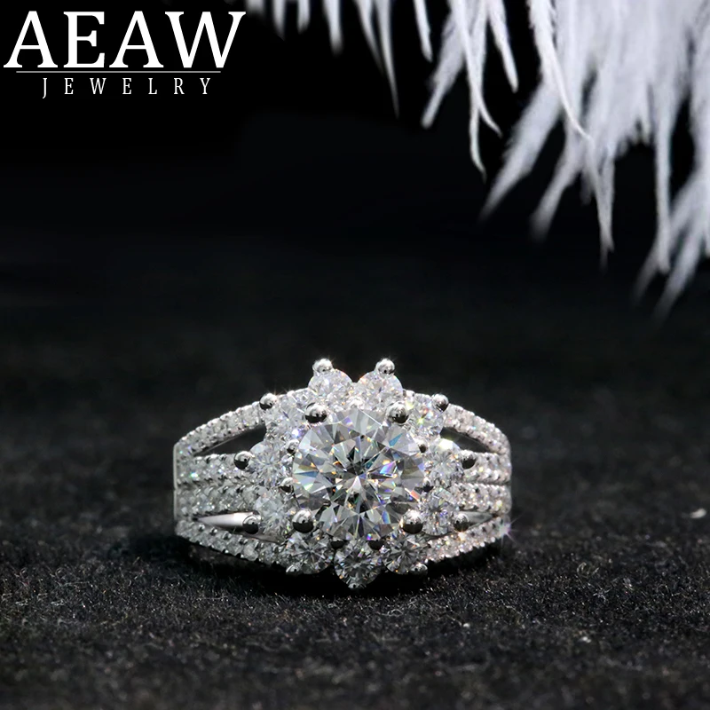 Роскошное 18 к белое золото 6,5 мм 1.0ct Подсолнечник Муассанит алмаз обручальное кольцо для женщин ювелирные украшения D Цвет Муассанит кольцо