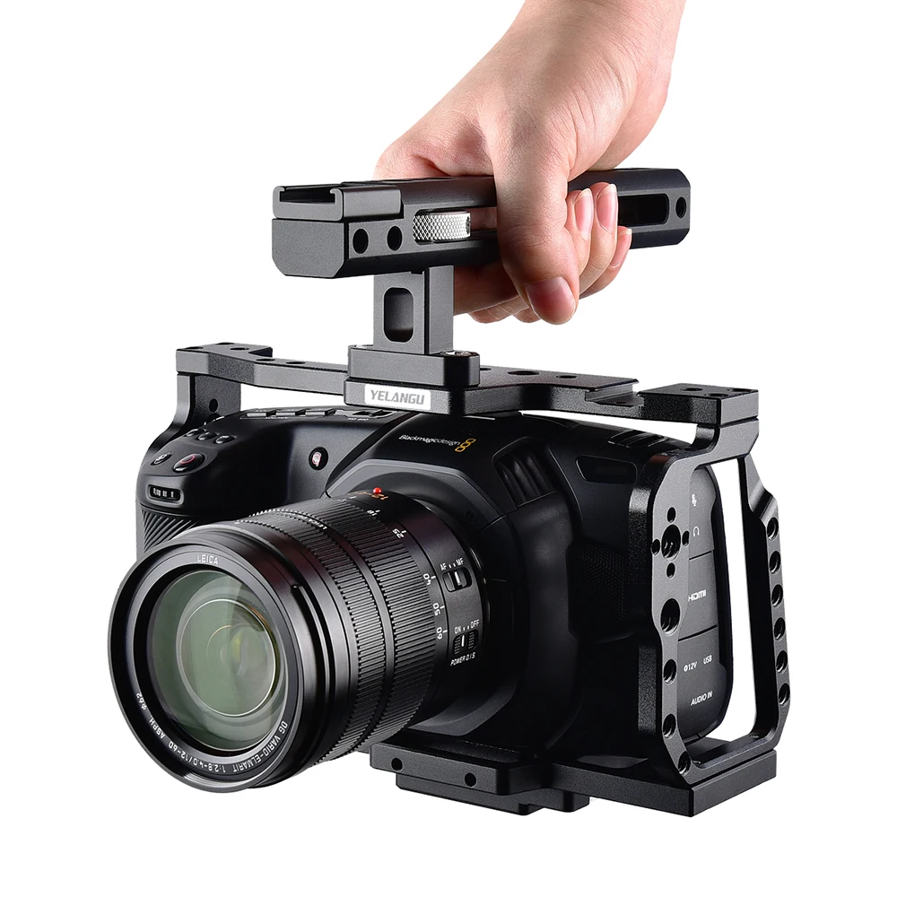 Yelangu C9 клетка для камеры BMPCC 4K 6K Blackmagic Дизайн Карманный кинотеатр черная волшебная камера с быстрой пластиной и верхней ручкой